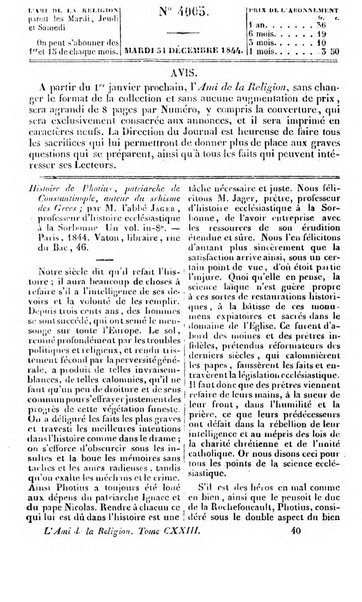 L'ami de la religion journal et revue ecclesiastique, politique et litteraire