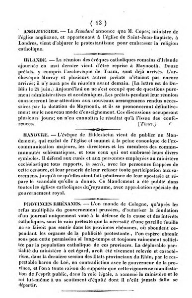 L'ami de la religion journal et revue ecclesiastique, politique et litteraire