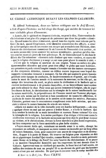 L'ami de la religion journal et revue ecclesiastique, politique et litteraire