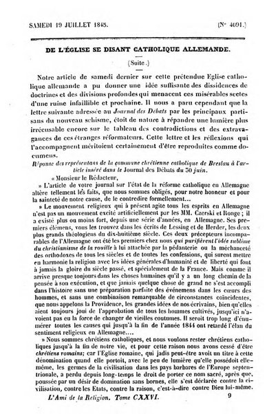 L'ami de la religion journal et revue ecclesiastique, politique et litteraire