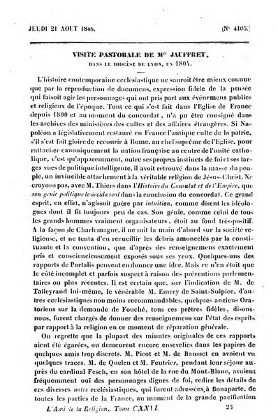 L'ami de la religion journal et revue ecclesiastique, politique et litteraire