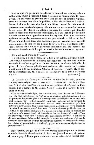 L'ami de la religion journal et revue ecclesiastique, politique et litteraire