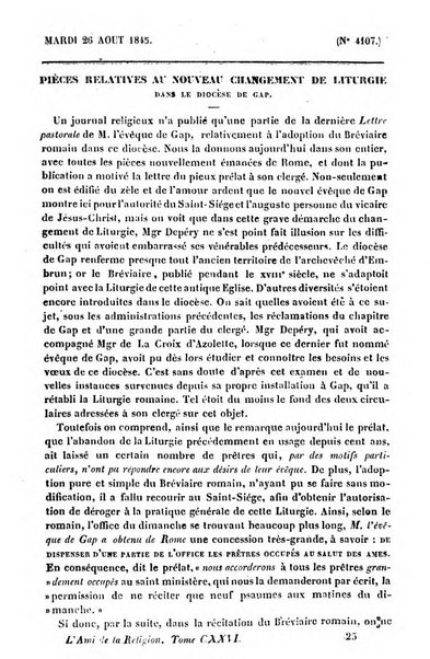 L'ami de la religion journal et revue ecclesiastique, politique et litteraire