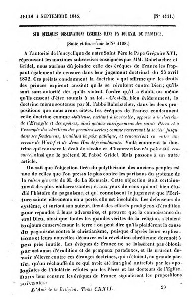 L'ami de la religion journal et revue ecclesiastique, politique et litteraire