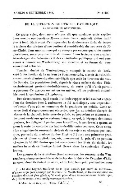 L'ami de la religion journal et revue ecclesiastique, politique et litteraire