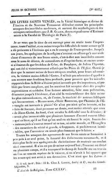 L'ami de la religion journal et revue ecclesiastique, politique et litteraire