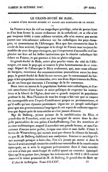 L'ami de la religion journal et revue ecclesiastique, politique et litteraire