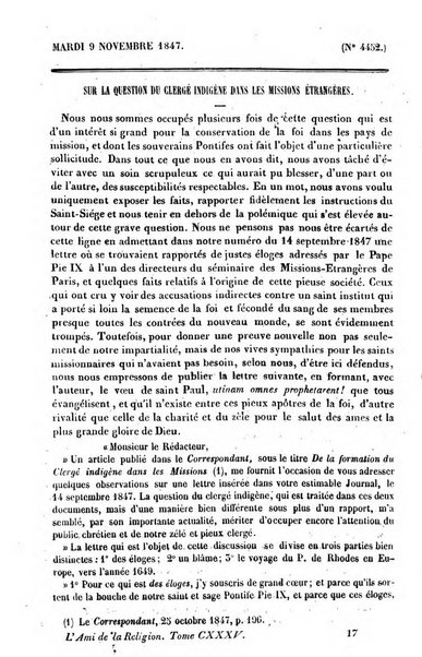 L'ami de la religion journal et revue ecclesiastique, politique et litteraire