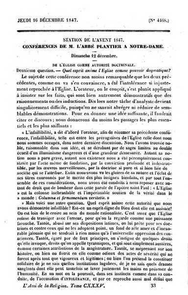 L'ami de la religion journal et revue ecclesiastique, politique et litteraire