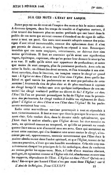 L'ami de la religion journal et revue ecclesiastique, politique et litteraire