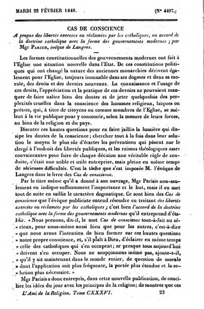 L'ami de la religion journal et revue ecclesiastique, politique et litteraire