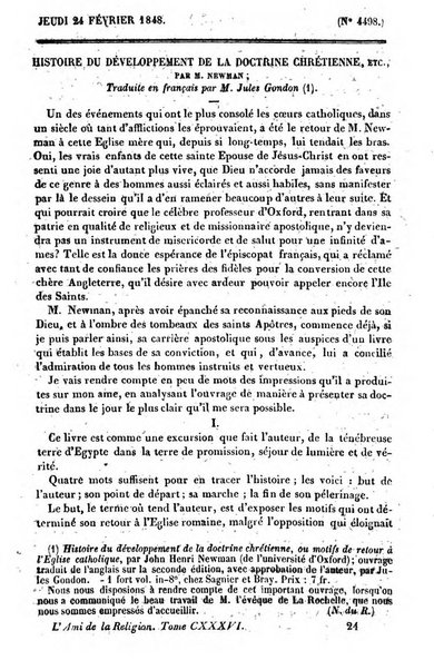 L'ami de la religion journal et revue ecclesiastique, politique et litteraire