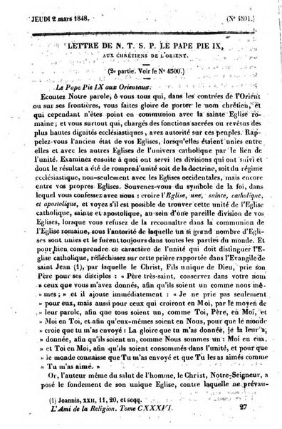 L'ami de la religion journal et revue ecclesiastique, politique et litteraire