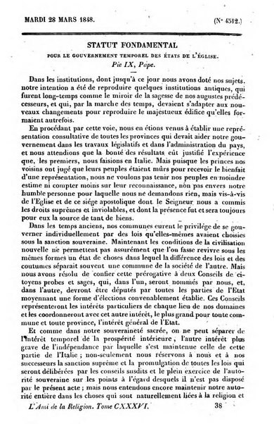 L'ami de la religion journal et revue ecclesiastique, politique et litteraire