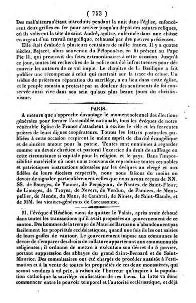 L'ami de la religion journal et revue ecclesiastique, politique et litteraire