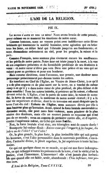 L'ami de la religion journal et revue ecclesiastique, politique et litteraire