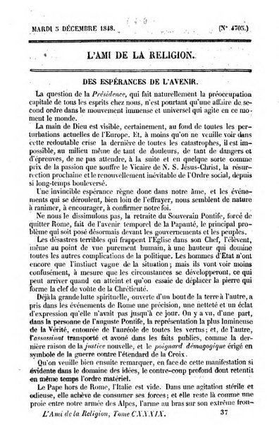 L'ami de la religion journal et revue ecclesiastique, politique et litteraire