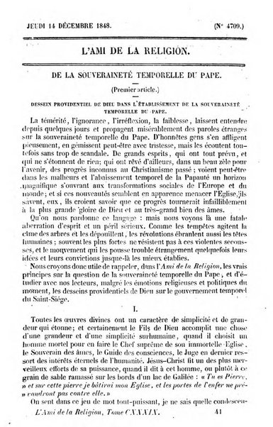 L'ami de la religion journal et revue ecclesiastique, politique et litteraire