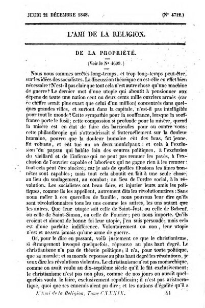 L'ami de la religion journal et revue ecclesiastique, politique et litteraire