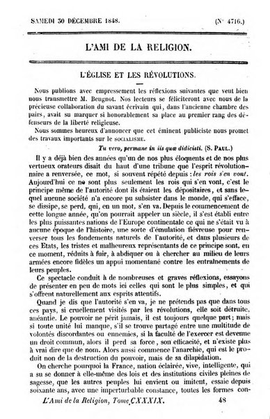 L'ami de la religion journal et revue ecclesiastique, politique et litteraire