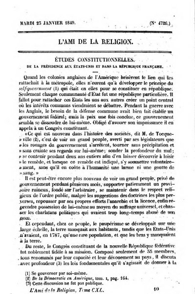 L'ami de la religion journal et revue ecclesiastique, politique et litteraire