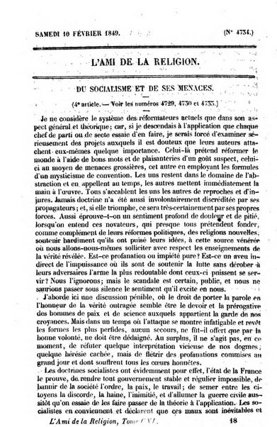 L'ami de la religion journal et revue ecclesiastique, politique et litteraire