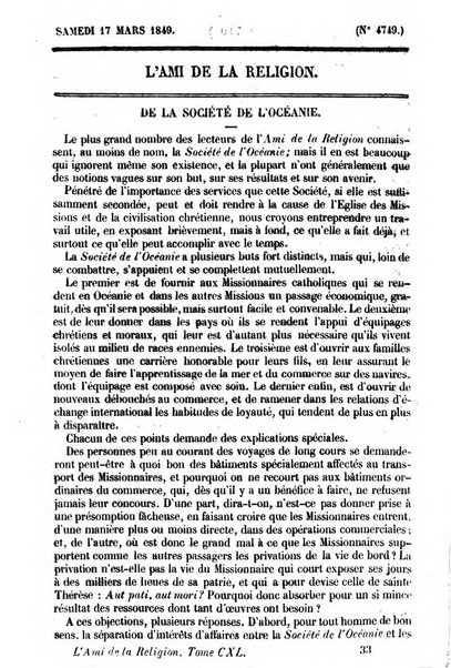 L'ami de la religion journal et revue ecclesiastique, politique et litteraire