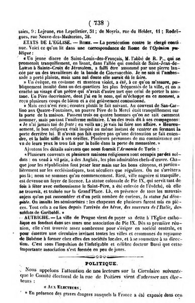 L'ami de la religion journal et revue ecclesiastique, politique et litteraire