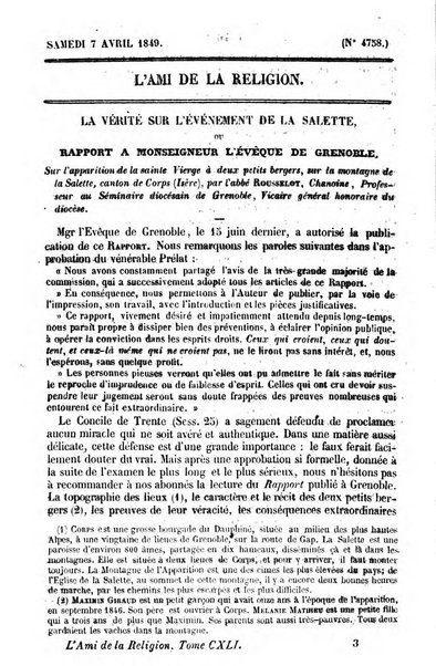 L'ami de la religion journal et revue ecclesiastique, politique et litteraire