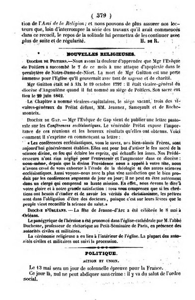 L'ami de la religion journal et revue ecclesiastique, politique et litteraire