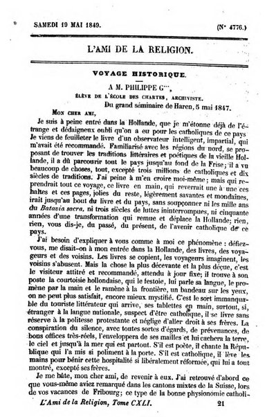 L'ami de la religion journal et revue ecclesiastique, politique et litteraire