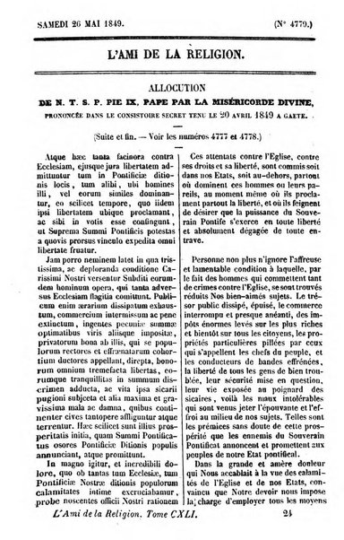 L'ami de la religion journal et revue ecclesiastique, politique et litteraire