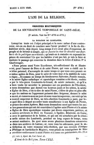 L'ami de la religion journal et revue ecclesiastique, politique et litteraire