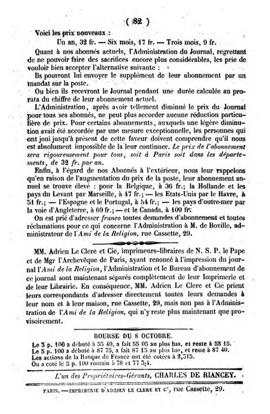 L'ami de la religion journal et revue ecclesiastique, politique et litteraire