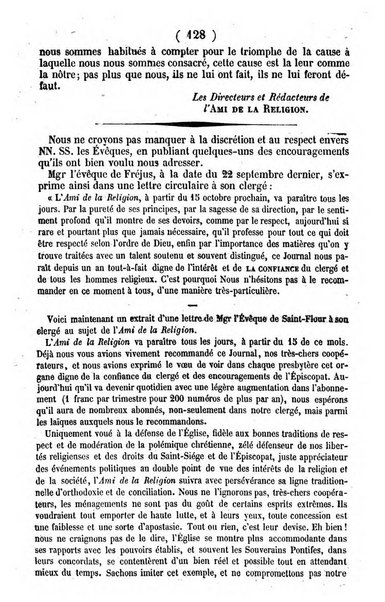 L'ami de la religion journal et revue ecclesiastique, politique et litteraire