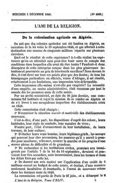 L'ami de la religion journal et revue ecclesiastique, politique et litteraire