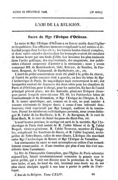 L'ami de la religion journal et revue ecclesiastique, politique et litteraire