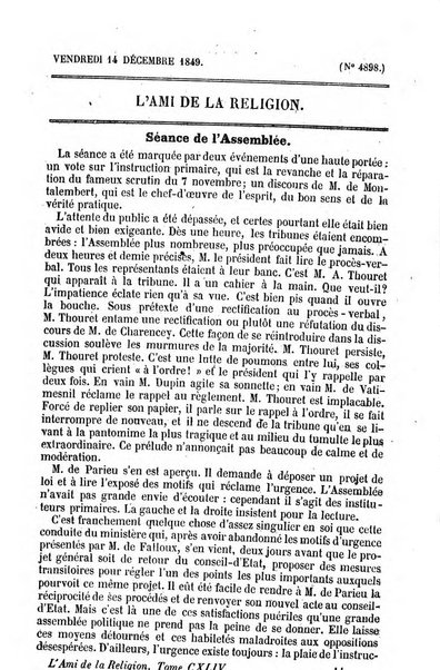 L'ami de la religion journal et revue ecclesiastique, politique et litteraire