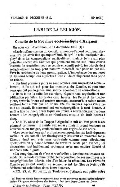 L'ami de la religion journal et revue ecclesiastique, politique et litteraire