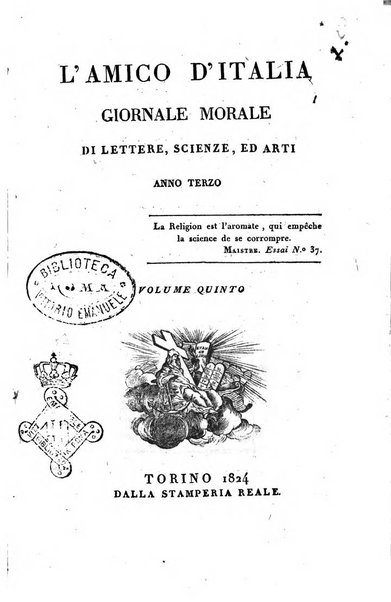 L'amico d'Italia nuovo giornale di lettere, scienze ed arti