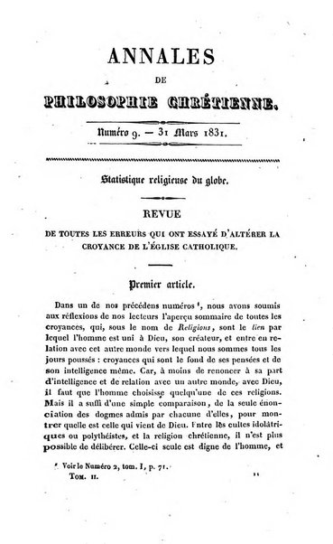 Annales de philosophie chretienne recueil periodique ...