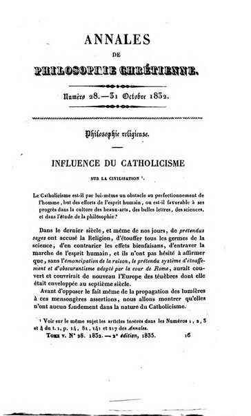 Annales de philosophie chretienne recueil periodique ...