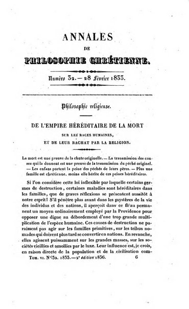 Annales de philosophie chretienne recueil periodique ...