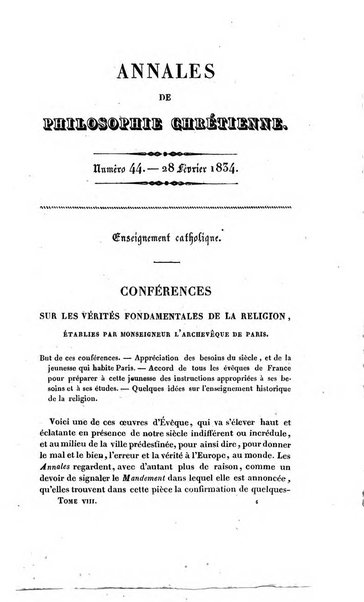 Annales de philosophie chretienne recueil periodique ...