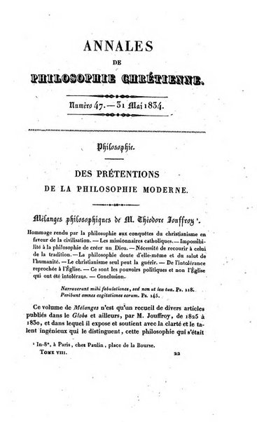 Annales de philosophie chretienne recueil periodique ...