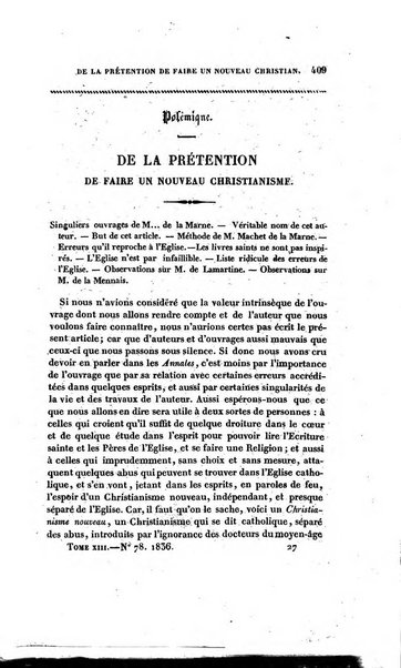 Annales de philosophie chretienne recueil periodique ...