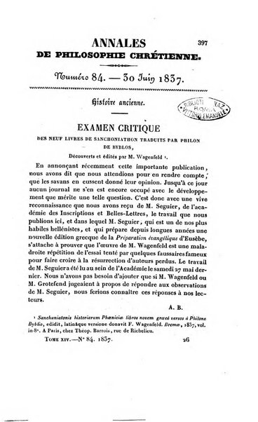 Annales de philosophie chretienne recueil periodique ...