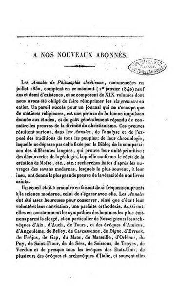 Annales de philosophie chretienne recueil periodique ...