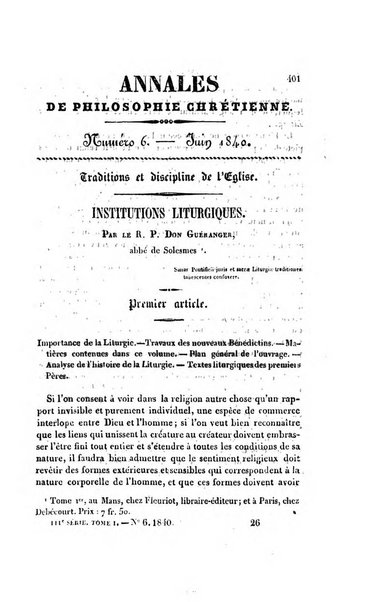 Annales de philosophie chretienne recueil periodique ...