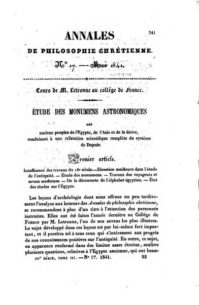 Annales de philosophie chretienne recueil periodique ...